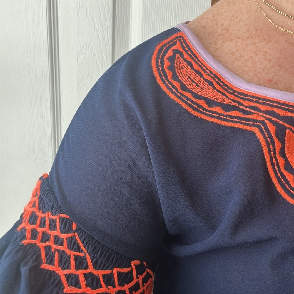 Thml Blouse Navy Orange Sitching - image 2